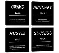 Lmovutcom Décoration Murale Motivante pour Bureau, Art Inspirant Mindset sur Toile, Set de 4 Affiches Hustle, Tableaux Succès, Décoration Maison Chambre Salon sans Cadre
