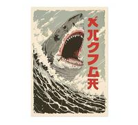 Lmovutcom Grande Attaque de Requin Posters Murs, Image sur Bois Style Japonais, Impression Style Anime, Art Mural Japonais, Tableau d'Exposition Décor du Foyer, Sans Cadre