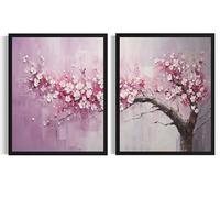 Lmovutcom Lot de 2 affiches décoratives de cerisiers en fleurs roses, Lot de 2 affiches de paysage floral naturel, pour salon, chambre ou salle de bain (Sans cadre)