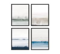 Lmovutcom Peinture de paysage - Lot de 4 affiches de la nature, œuvres d'art abstraites bleues, décoration murale tranquille pour la maison (sans cadre)