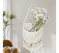 Lmovutcom Sac de Rangement tissé à la Main, décoration de Salon, Sac Mural Suspendu en Corde de Coton bohème pour Fruits et Fleurs