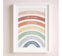 Lmovutcom Tableau mural inspirant sur toile pour enfants, affirmations arc-en-ciel, « Je suis gentil, intelligent, aimé », décoration positive pour chambre d'enfant, sans cadre