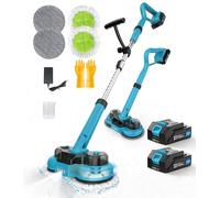 Lmozim 2 en 1 Balai Electrique Nettoyage Sol sans Fil 600RPM Balai Serpillere Rotatif Electrique avec Réservoir d'Eau de 300 Ml et Éclairage LED 2 Batteries pour Les Sols en Bois Dur Marbre et Carrelé