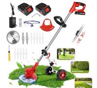 Lmozim Débroussailleuse électrique sans fil avec 2 batteries, 3 types de lames, désherbeur, 20,3 cm, largeur de coupe avec roues, pour l'entretien du jardin, de la pelouse, du jardin