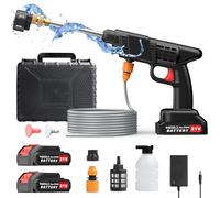 Lmozim Mini Karcher sans Fil Portable Nettoyeur Haute Pression sur Batterie Pistolet Haute Pression 45Bar avec 6 en 1 Buse, 5M Tuyau 2 Batteries pour Nettoyage Voiture Arrosage pour Jardin