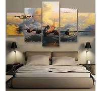 LMPLUS 5 Parties Deco Murale Impression sur Toile 5 Pieces B-17 Flying Fortress Avion militaire Toile Tableau Decoration Murale Salon Moderne Home Chambre Decor Créatif Cadeau Encadré 150 * 80cm