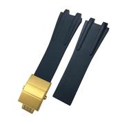 LMPVPDGADZ Bracelet de montre for boucle pliante en acier et caoutchouc de Silicone, 26mm, adapté for Ulysse Nardin, bleu, noir, marron, accessoires de Sport(Black Golden buckle)