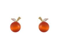 LMRJHAZ 18g Daity Fruit Cat's Eye Tiny Boucles d'oreilles pour Femmes 925 Argent Sterling Poste Post-Broche hypoallergénique Crystal Pomme Feuille de Pomme Petit Cartouches Bijoux de Piercing