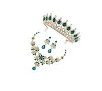 LMRJHAZ 1set Collier de couronne verte élégant et ensemble de boucles d'oreille accessoires de bijoux uniques pour les mariages fêtes spéciales et bals de bijoux de costumes superbes pour femmes