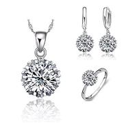 LMRJHAZ 925 Ensembles de bijoux de mariage pour femmes Big Stone Cumbic Zirconia Collier/boucle d'oreille/Ring Set Taille 5-10