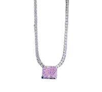 LMRJHAZ 925 Real Silver 8 * 10 mm Aquamarine Topaz Topaz High Carbon Diamond Pendant Collier pour femmes bijoux