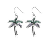 LMRJHAZ 925 Sterling Silver Green Zircon Coconut Drop Boucle d'oreille, Boucles d'oreilles en Feuilles de Cristal Couleur, Boucles d'oreilles Pendantes à Crochet de Mode pour Femmes