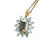 LMRJHAZ 9ct Natural Gemstone Green Green Amethyst Pendant Blue Topaz 925 Collier en Argent Sterling pour Femmes