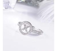 LMRJHAZ Anneaux Ouverts pour Femmes, Anneau ajusté Vintage Initiales Silver X Crystal Romantic Jewelry Gift for Girl Women Engagement Engagement Wedding Eternity Ring