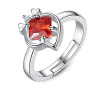 LMRJHAZ Anneaux Ouverts pour Femmes, Anneau ajusté Vintage Silver Heart Red Zircon Bijoux Romantique Gift for Girl Femmes Couple Engagement Mariage Éternité Anneau de Noël Cadeau