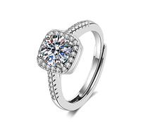 LMRJHAZ Anneaux Ouverts pour Les Femmes, Anneau ajusté Silver Square Moissanite Zircon Ring Roantic Jewelry Gift for Girl Femmes Couple Engagement Mariage Éternité Anneau de Noël Cadeau