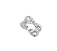 LMRJHAZ Anneaux Ouverts pour Les Femmes, Anneau ajusté Vintage Argent Double Couche en Cristal Ring Bijoux bijourie pour Fille Femme Couple Engagement Mariage éternité Anneau de Noël Cadeau