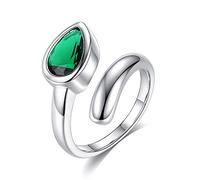 LMRJHAZ Anneaux ouverts pour les femmes, anneau ajusté vintage Feuilles en arbre argenté zircon Green Romantic Jewelry pour filles Femmes Couple Engagement Mariage Éternité Anneau de Noël cadeau