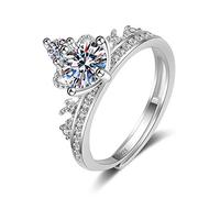 LMRJHAZ Anneaux Ouverts pour Les Femmes, Anneau réglable Silver Couronne Moissanite Zircon Crystal Ring Bijoux Romantique Cadeau pour Filles Femmes Couple Engagement Mariage Éternité Anneau de Noël