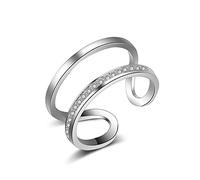 LMRJHAZ Anneaux Ouverts pour Les Femmes, Ring Ring Simplicité Silt Double Couche en Argent Multicouche étoiles Zircon Ring Bijoux Romantique Gift for Girl Femmes Couple Engagement Mariage Éternité