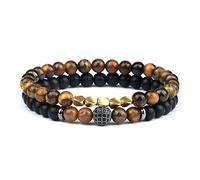 LMRJHAZ Bijoux 2pc Black Onyx Lava Rock Bracelets Perles Pave Ball Yoga Tiger Eye Stone Breded Wristbang Bijoux mala