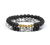 LMRJHAZ Bijoux 2pc Black Onyx Lava Rock Bracelets Perles Pave Ball Yoga Tiger Eye Stone Breded Wristbang Bijoux mala