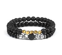 LMRJHAZ Bijoux 2pc Black Onyx Lava Rock Bracelets Perles Pave Ball Yoga Tiger Eye Stone Breded Wristbang Bijoux mala