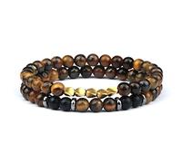 LMRJHAZ Bijoux 2pc Black Onyx Lava Rock Bracelets Perles Pave Ball Yoga Tiger Eye Stone Breded Wristbang Bijoux mala