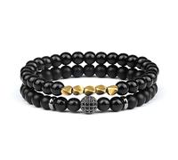 LMRJHAZ Bijoux 2pc Black Onyx Lava Rock Bracelets Perles Pave Ball Yoga Tiger Eye Stone Breded Wristbang Bijoux mala