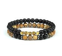 LMRJHAZ Bijoux 2pc Black Onyx Lava Rock Bracelets Perles Pave Ball Yoga Tiger Eye Stone Breded Wristbang Bijoux mala