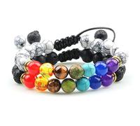 LMRJHAZ Bijoux 2pcs 7 Chakra Bracelet perlé Hommes Tiger Eye Lava Rock Rock Rock Reiki Bracelets Bouddha Guérison Balance Femmes