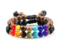 LMRJHAZ Bijoux 2pcs 7 Chakra Men de perle Tiger Eye Lava Lava Rock Stone Reiki Bracelets Bouddha Balance guérisse Femmes