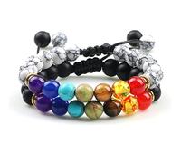 LMRJHAZ Bijoux 2pcs 7 Chakra Men de perle Tiger Eye Lava Lava Rock Stone Reiki Bracelets Bouddha Balance guérisse Femmes