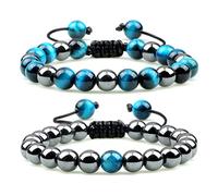 LMRJHAZ Bijoux 2pcs Hématite Tiger Eye Beads Bracelets Fait à la Main Alivable Men de la santé Énergie Énergie Pierres Couple Distance Bangles Bijoux