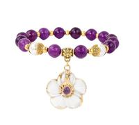 LMRJHAZ Bijoux Bracelet Opale - Shell Flower Pendant Charm Bracelet Bracelet Pearl Amethysts Rose Quartz Opale Bracelets élastiques perlées pour femmes bijoux Bijoux