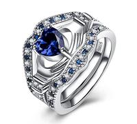 LMRJHAZ Bijoux pour Femmes Saphir Anneaux pour Femmes Bijoux Fins avec Pierre de Pierre à Trois pièces Costume Coeur Bleu Sonne juive de fête féminine