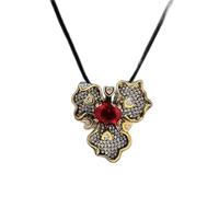 LMRJHAZ Black Bwo-Tone Flower enragée Collier de pendentif en pierre de pierre de pierre rouge 925 Collier de bijoux pour dames argentées