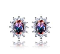 LMRJHAZ Boucles d'oreilles de pote avec aaaaa bleu royal vert vert clair bleu zircon ovale 925 Silver Snowflake oreille