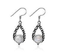 LMRJHAZ Boucles d'oreilles pour Femmes 7 mm Rondes Natural Purple Dragon Crystal & Natural Moonstone Drop Orees Boucles