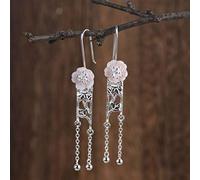 LMRJHAZ Boucles d'oreilles pour Femmes, Boucles d'oreilles de Style Chinois S925 en Argent Clair Mode Reine Coquille Fleur Clavicule chaîne Gland Argent Femme Boucles d'oreilles en Argent