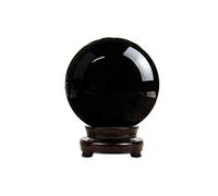 LMRJHAZ Boule de Cristal Noir avec Stand sphère de Pierre de Pierre sphère Feng Shui, énergie Positive guérir la Boule de Cristal, pour la décoration de Bureau de Votre Salon, 8 cm