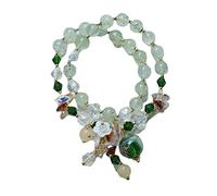 LMRJHAZ Bracelet Charm Summer Ethnique Double Cercles de préhnite Verts Perles de Fleur Bracelets de Brin de Perles de Cristal pour Femmes Bijoux de Mode