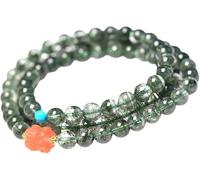 LMRJHAZ Bracelet de Perle, Bracelet à Quartz Vert Naturel Bracelet perlé de 6,5 mm pour Femmes Bracelet en Cristal Multi-Couches Reiki Chakra Attire de l'argent de la Richesse