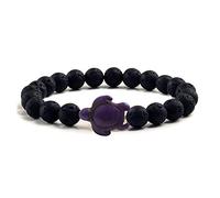 LMRJHAZ Bracelet de perles de tortue de mer de plage d'été pour hommes bracelet en pierre naturelle noire bracelet élastique élastique