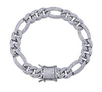 LMRJHAZ Bracelet de style Hip-Hop Silver Hip-Hop en or 1425 Silver Hip-Hop, Moisanite densément, Déclaration audacieuse pour les hommes soucieux de leur style, Cadeaux pour papa