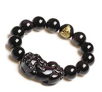 LMRJHAZ Bracelet d'obsidien Noir, Bracelet piyao Richesse Naturel chanced baide Ward-Off Evil Spirits Talisman prospérité, Hommes, 16 mm