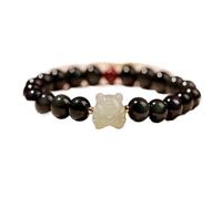 LMRJHAZ Bracelet d'obsidien Noir, Bracelet Rond 8 mm Tigre Chanceux Charmure perlé Zodiaque Animal Chinois Bracelet pour Une Bonne prospérité