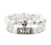 LMRJHAZ Bracelet en pierre, bracelet en pierre naturelle, 8 mm Fashion Skull Perle Énergie bracelet élastique en pin blanc, accessoires de vêtements personnalisés