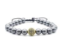 LMRJHAZ Bracelet en Pierre, Bracelet en Pierre Naturelle 8 mm Hématite Non magnétique Micro-Alimentaire Bracelet tissé en Zircon Accessoires de vêtements personnalisés Bijoux