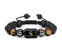 LMRJHAZ Bracelets à Huile Essentiel pour Les Femmes, Bracelet en Pierre tressée de 8 mm avec Lettre AZ Bracelet réglable pour Hommes 30 cm